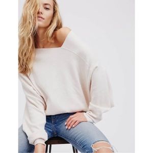 Free People Cream Asymmetrical Check Sweater